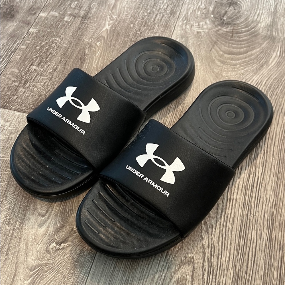 Under Armour Black and White Slide Sandals